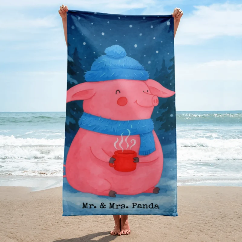 XL Badehandtuch Schweinchen Glühwein Design
