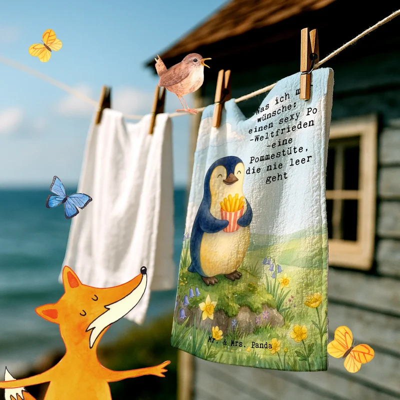 Gästehandtuch Pinguin Frühling Pommes Design