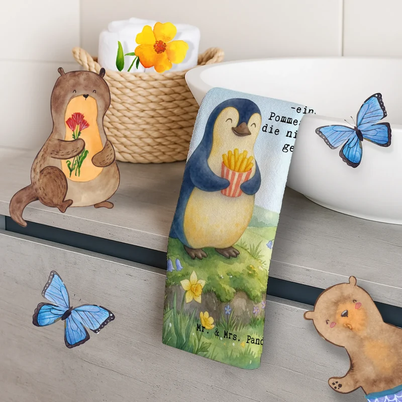 Gästehandtuch Pinguin Frühling Pommes Design