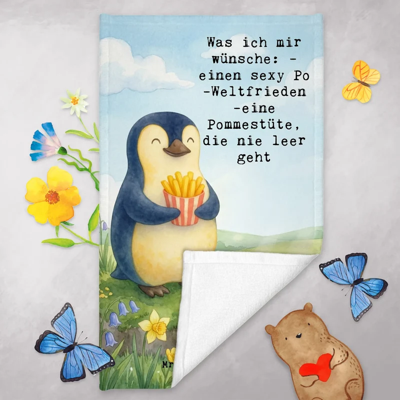 Gästehandtuch Pinguin Frühling Pommes Design