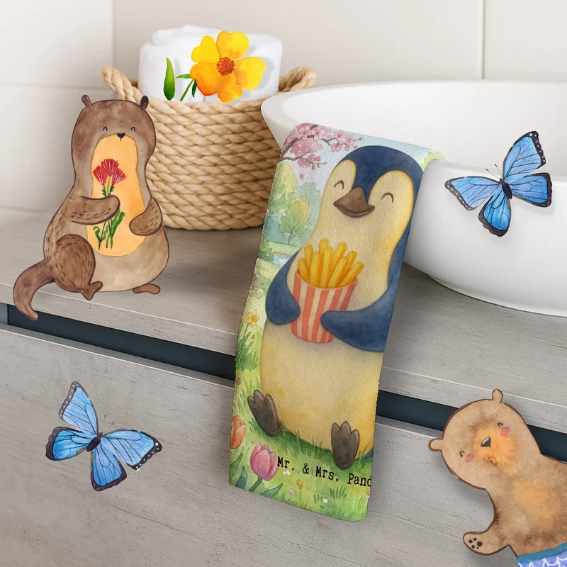 Gästehandtuch Pinguin Frühling Pommes Design