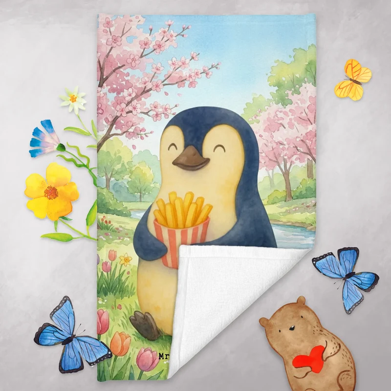 Gästehandtuch Pinguin Frühling Pommes Design