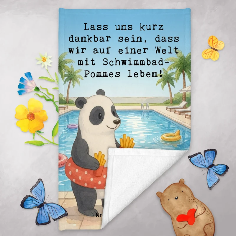 Gästehandtuch Panda Schwimmbad Pommes Design