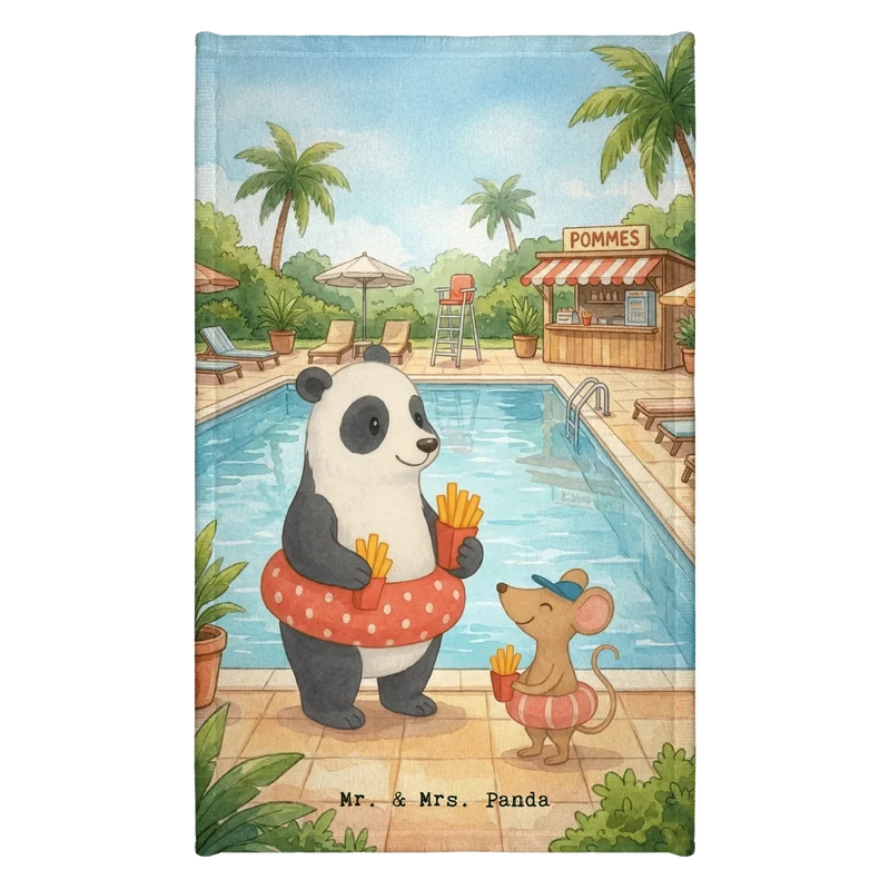 Gästehandtuch Panda Schwimmbad Pommes Design
