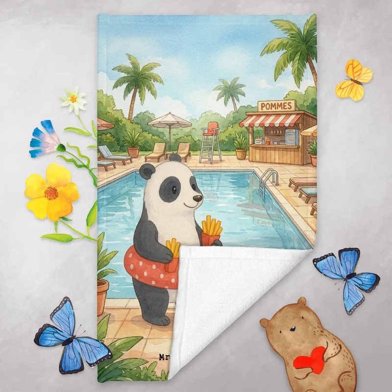 Gästehandtuch Panda Schwimmbad Pommes Design