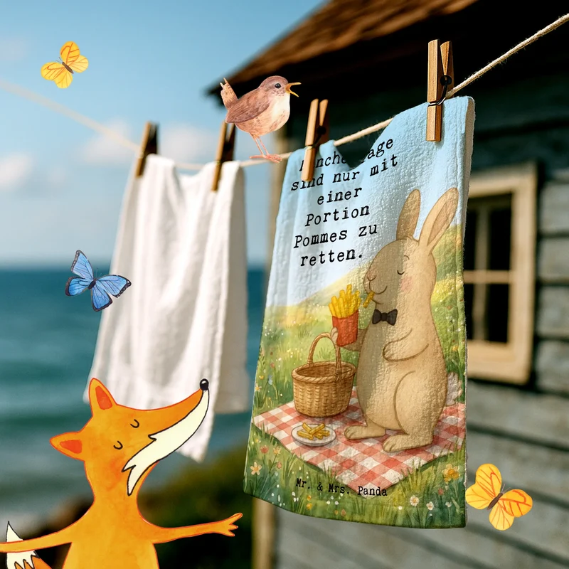 Gästehandtuch Hase Pommes Design