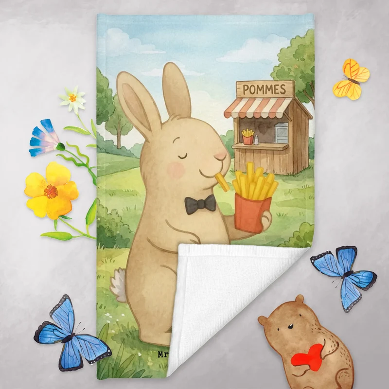 Gästehandtuch Hase Pommes Design