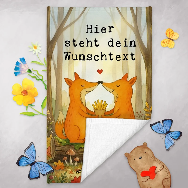 Personalisiertes Gästehandtuch Füchse Liebe Pommes Design
