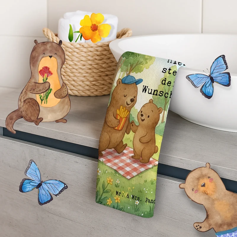 Personalisiertes Gästehandtuch Bär Kind Pommes Design