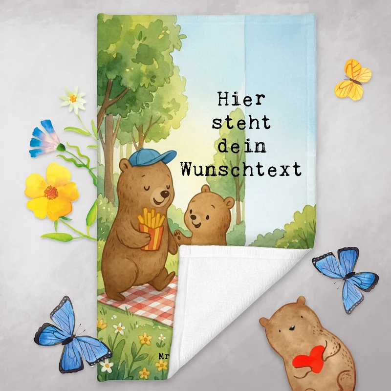 Personalisiertes Gästehandtuch Bär Kind Pommes Design