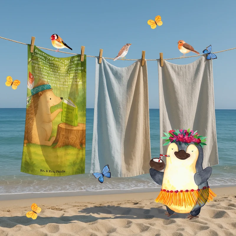 Badehandtuch Igel Federschmuck Design