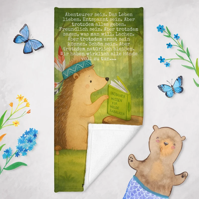 Badehandtuch Igel Federschmuck Design