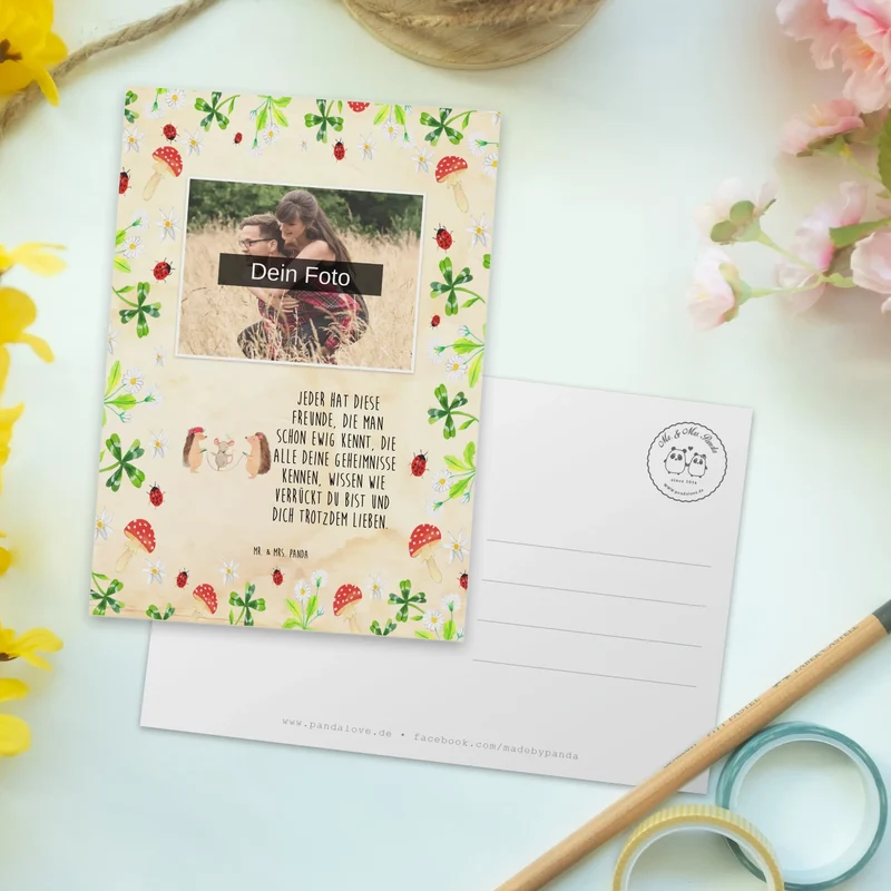 Personalisierte Foto Postkarte Igel Seilhüpfen