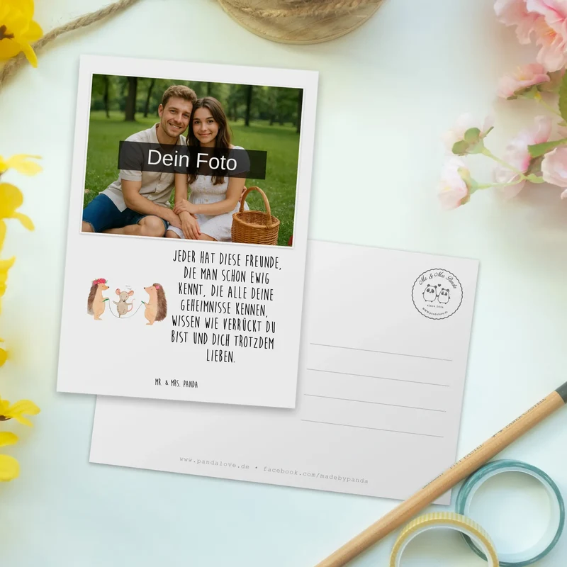 Personalisierte Foto Postkarte Igel Seilhüpfen