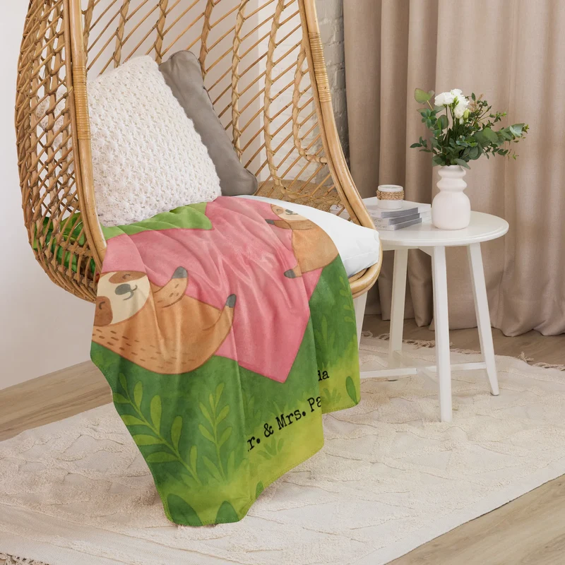 Sherpa Kuscheldecke Faultiere Herz Design