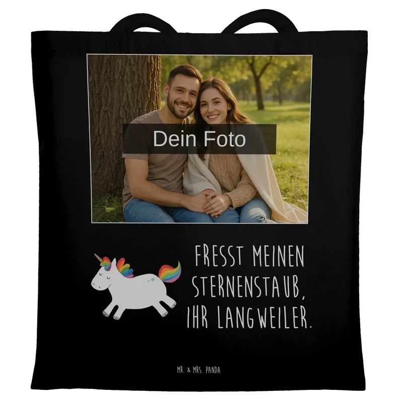 Personalisierte Foto Tragetasche Einhorn Happy