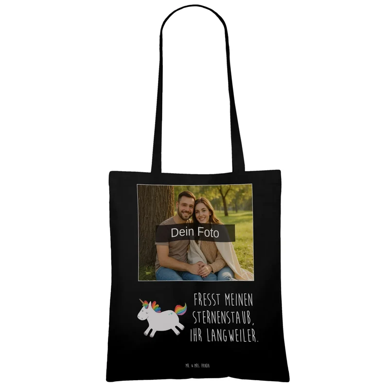 Personalisierte Foto Tragetasche Einhorn Happy
