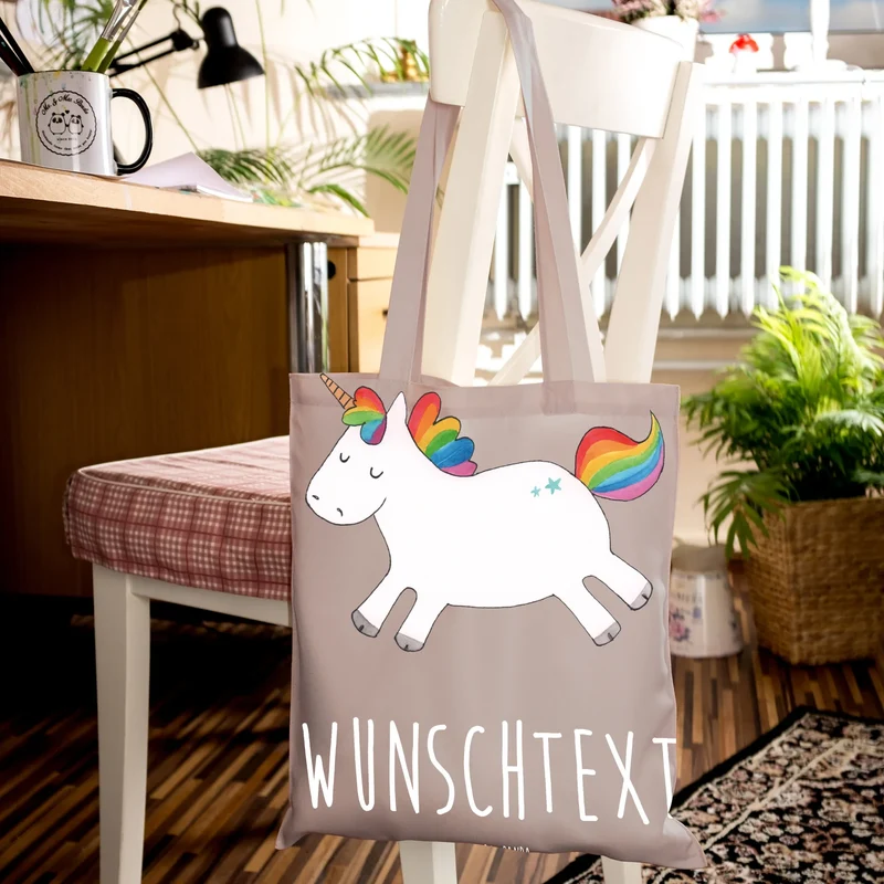 Personalisierte Foto Tragetasche Einhorn Happy