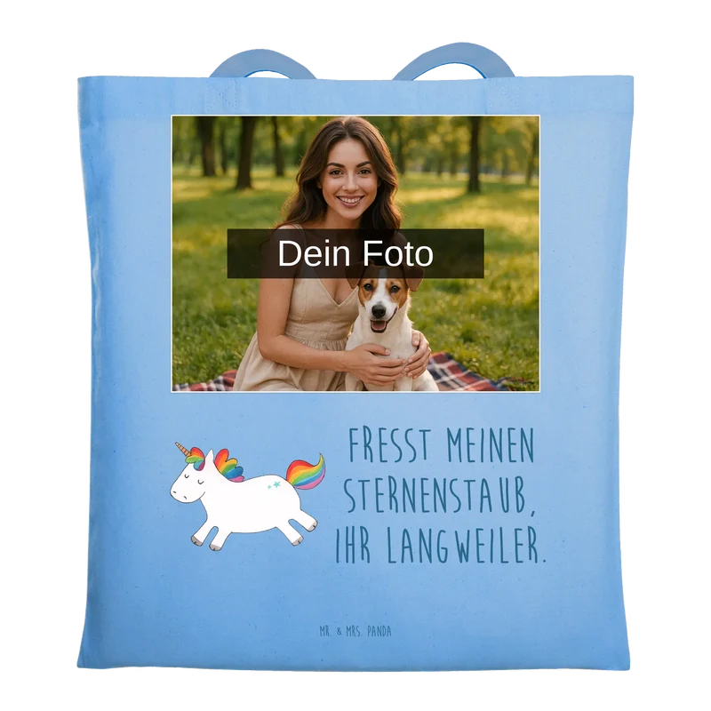 Personalisierte Foto Tragetasche Einhorn Happy