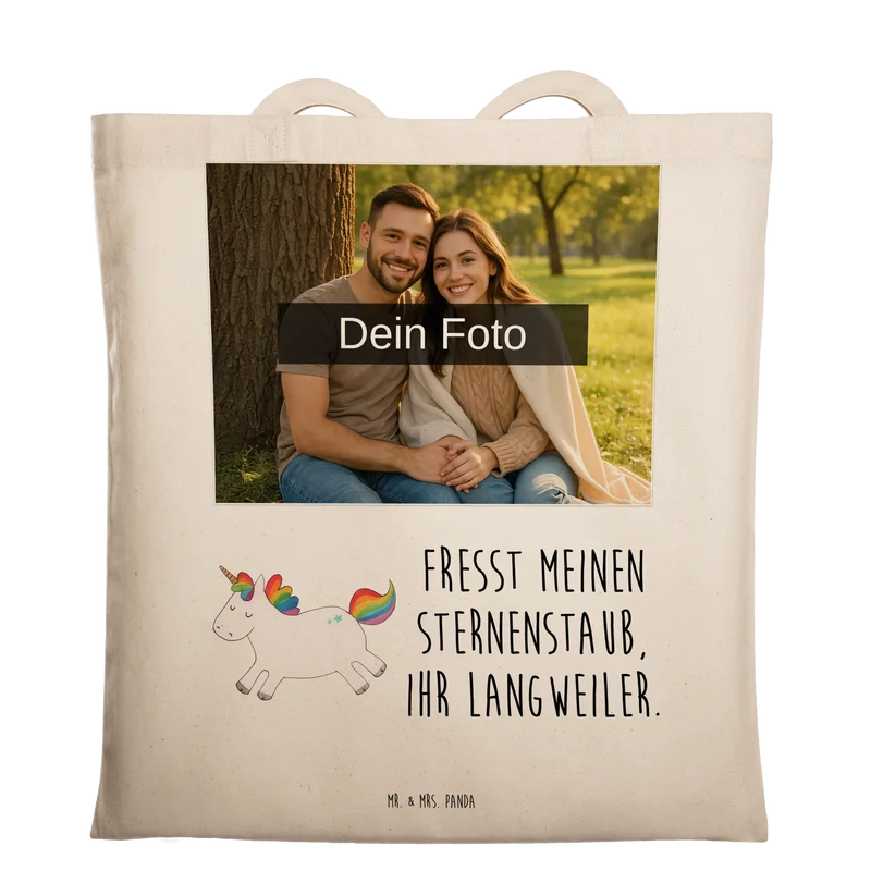 Personalisierte Foto Tragetasche Einhorn Happy