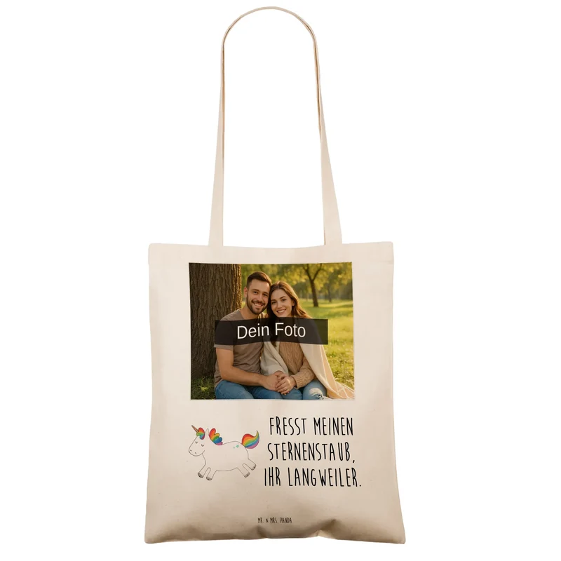 Personalisierte Foto Tragetasche Einhorn Happy
