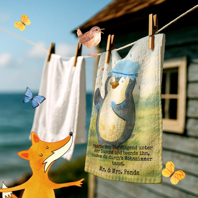 Gästehandtuch Pinguin Duschen Design