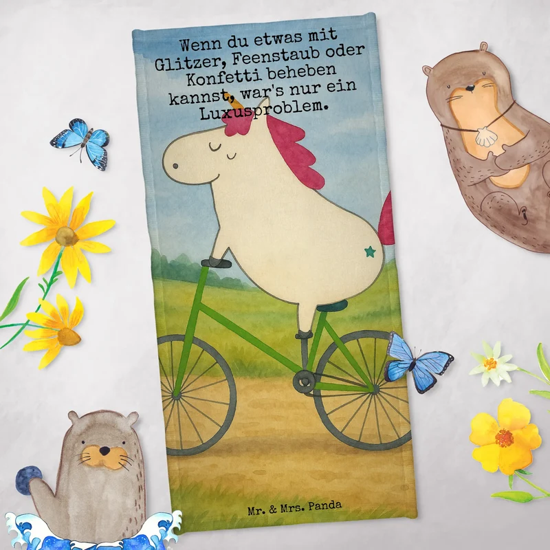 Badehandtuch Einhorn Radfahrer Design