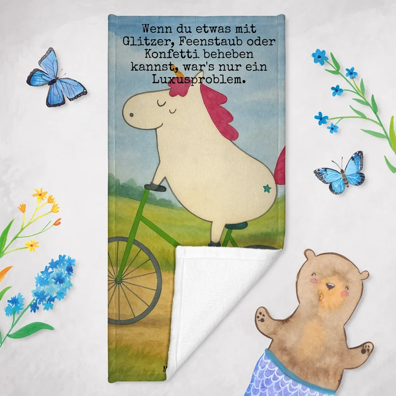 Badehandtuch Einhorn Radfahrer Design