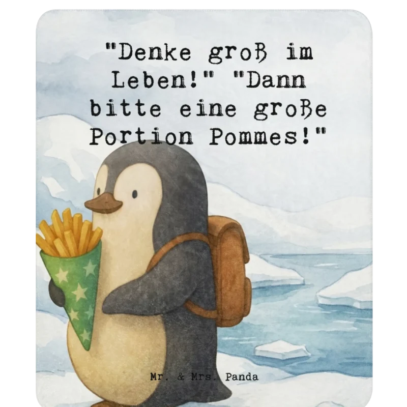 Sherpa Kuscheldecke Pinguin Pommestüte Design