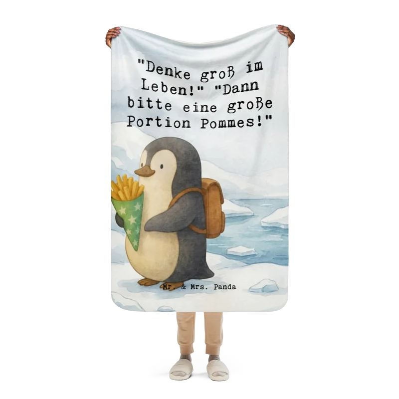 Sherpa Kuscheldecke Pinguin Pommestüte Design