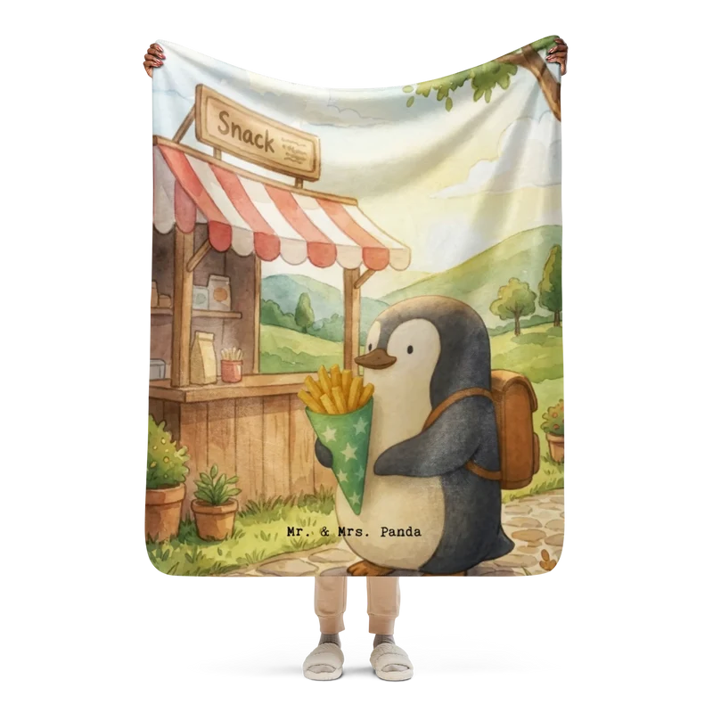 Sherpa Kuscheldecke Pinguin Pommestüte Design