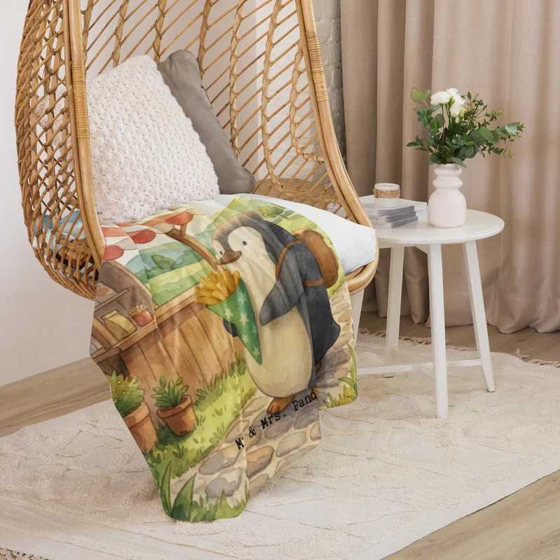 Sherpa Kuscheldecke Pinguin Pommestüte Design