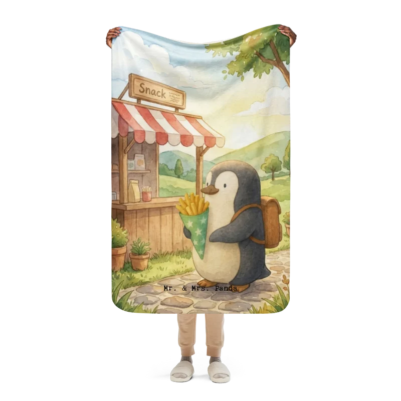 Sherpa Kuscheldecke Pinguin Pommestüte Design