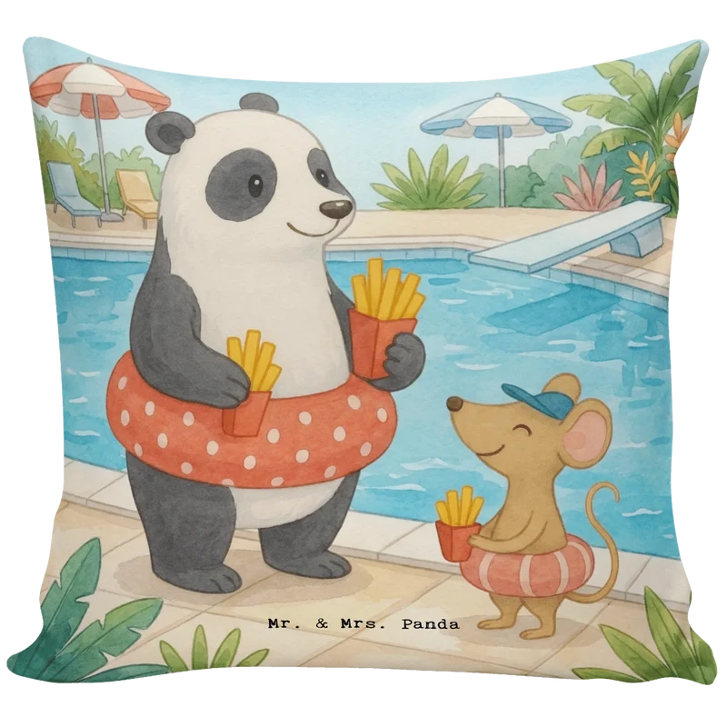 40x40 Kissen Panda Schwimmbad Pommes Design