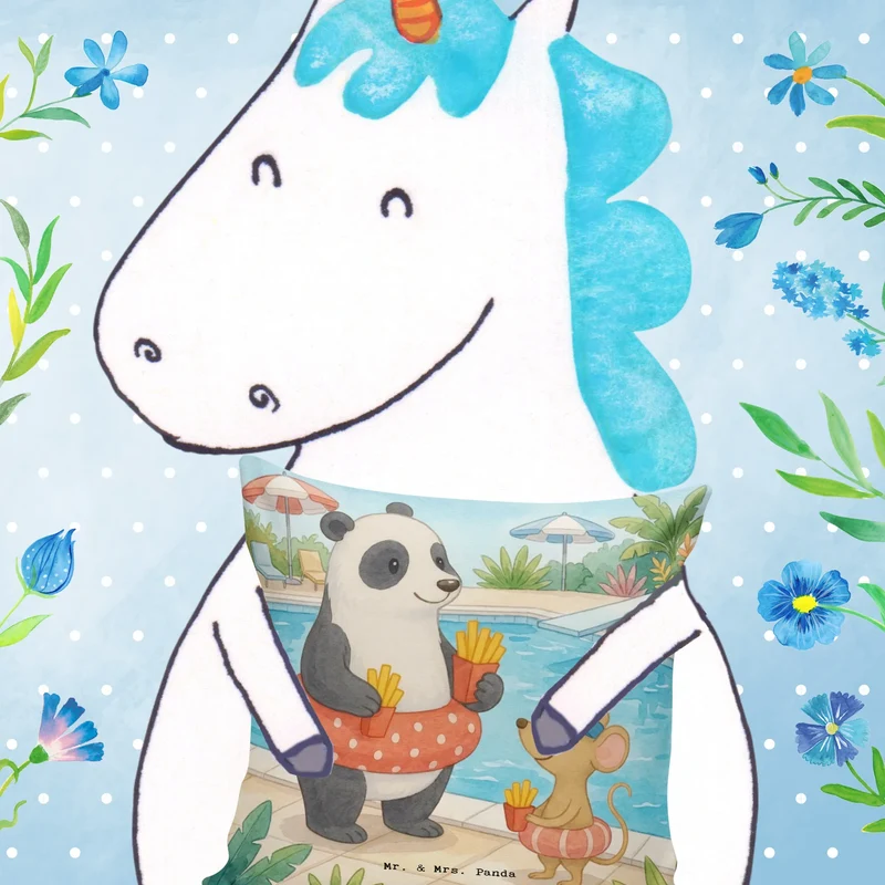 40x40 Kissen Panda Schwimmbad Pommes Design