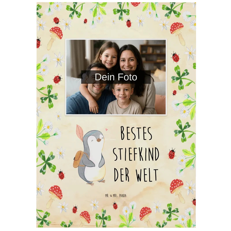 Personalisierte Foto Postkarte Pinguin Bestes Stiefkind der Welt