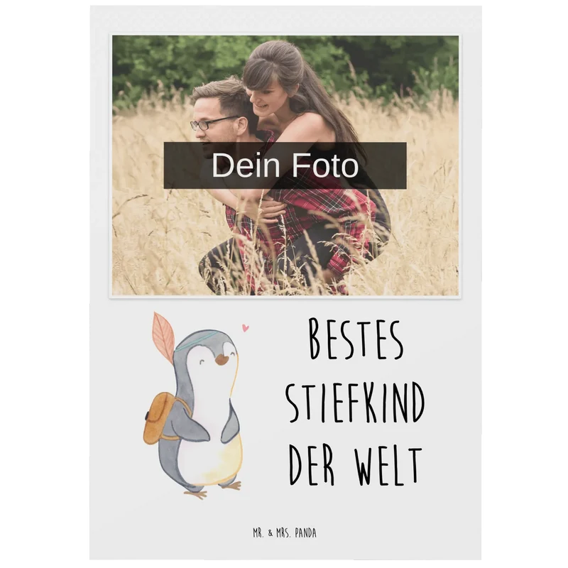 Personalisierte Foto Postkarte Pinguin Bestes Stiefkind der Welt