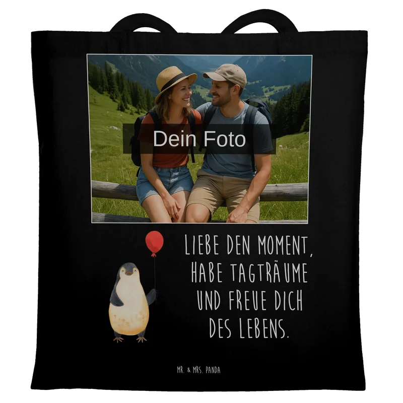 Personalisierte Foto Tragetasche Pinguin Luftballon