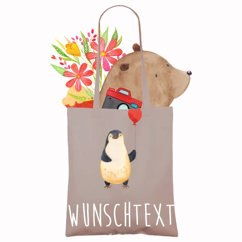 Personalisierte Foto Tragetasche Pinguin Luftballon