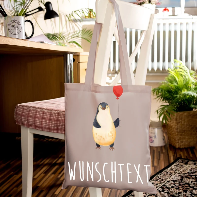 Personalisierte Foto Tragetasche Pinguin Luftballon