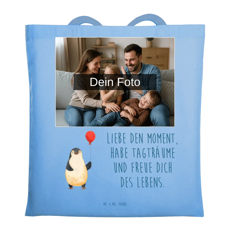 Personalisierte Foto Tragetasche Pinguin Luftballon