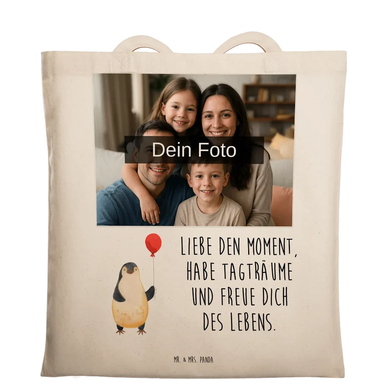 Personalisierte Foto Tragetasche Pinguin Luftballon