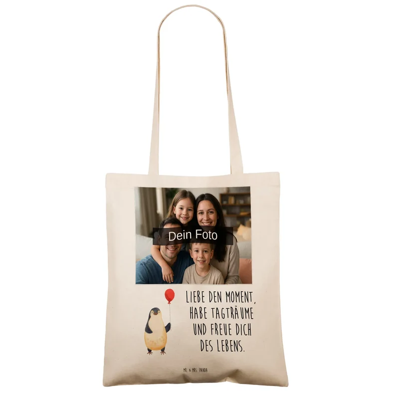Personalisierte Foto Tragetasche Pinguin Luftballon