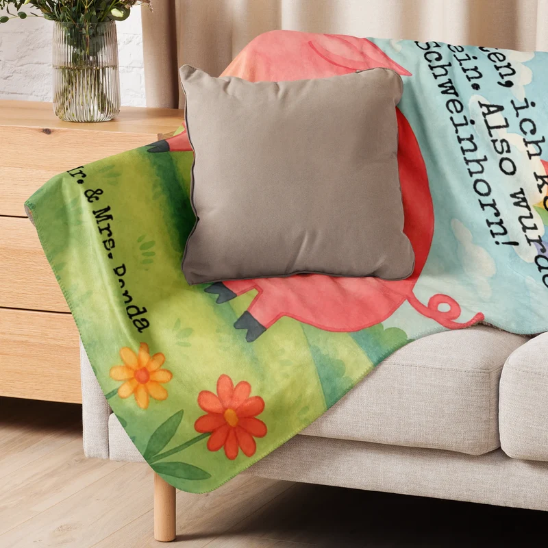 Sherpa Kuscheldecke Einhorn Schwein Design