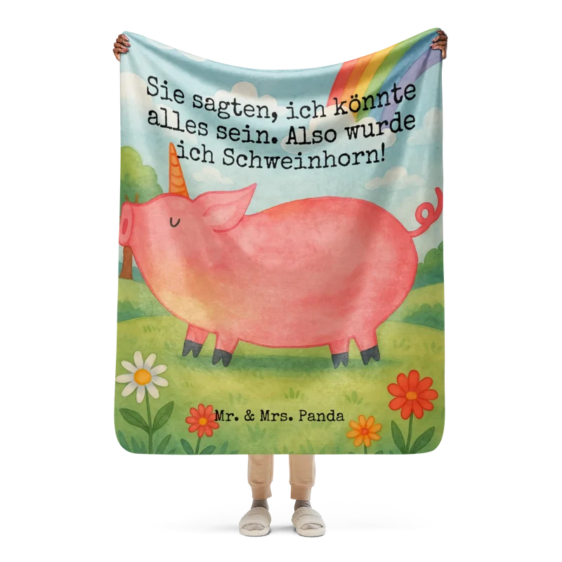 Sherpa Kuscheldecke Einhorn Schwein Design
