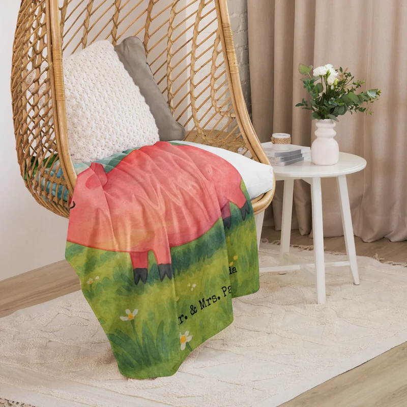 Sherpa Kuscheldecke Einhorn Schwein Design