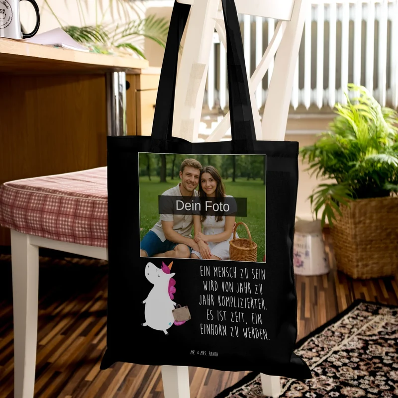 Personalisierte Foto Tragetasche Einhorn Koffer