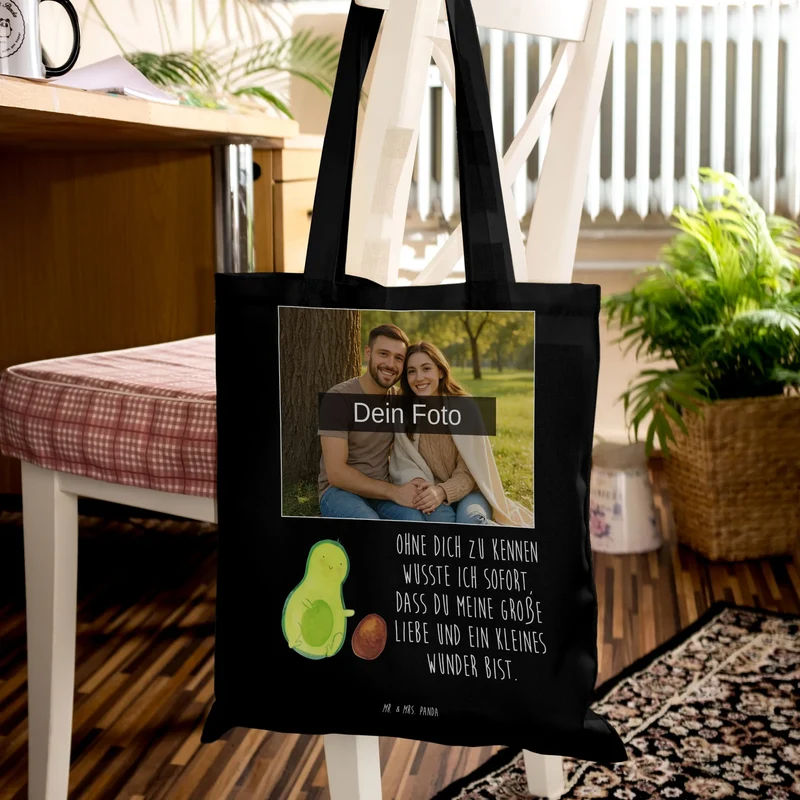 Personalisierte Foto Tragetasche Avocado Kern rollt
