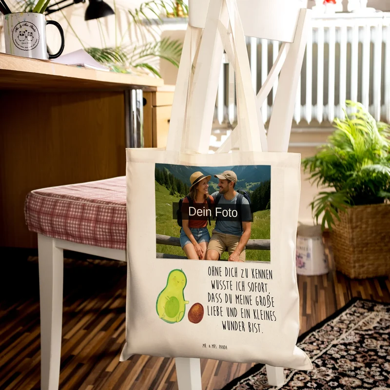 Personalisierte Foto Tragetasche Avocado Kern rollt