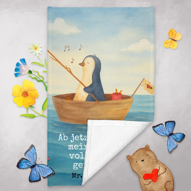 Gästehandtuch Pinguin Angelboot Design